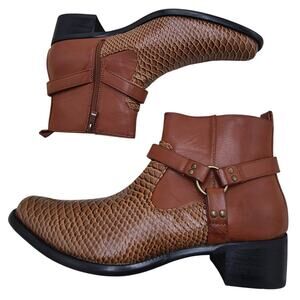 Men's brown snakeskin-print western-style ankle boots Western/Cowboy size12